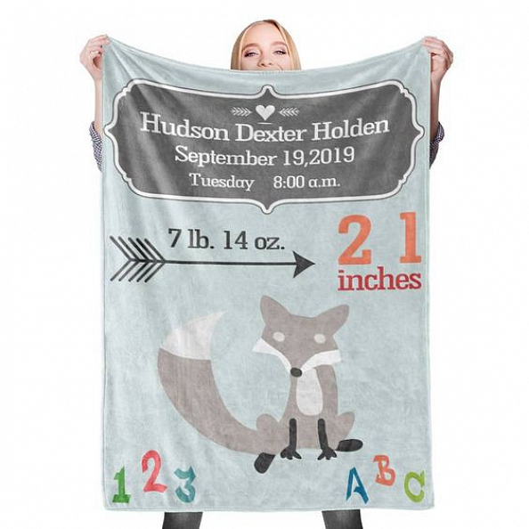 Custom Baby Photo Blanket with Name Birth Information Stroller Blanket Custom Swaddle Blanket Personalized Swaddle Blankets PW011