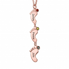 Vertical Baby Feet Necklace With Birthstones PWB161
