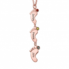 Vertical Baby Feet Necklace With Birthstones PWB161