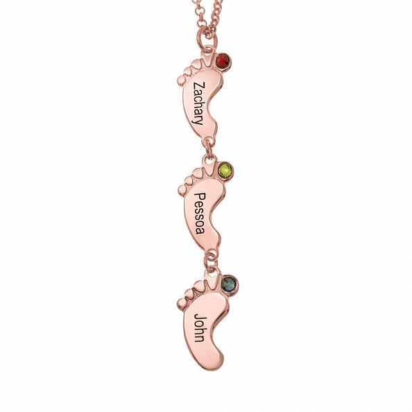 Vertical Baby Feet Necklace With Birthstones PWB161