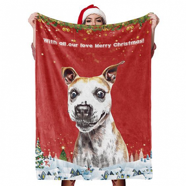 Christmas Dog Blanket Gift Custom Dog Blankets Pet Photo Painted Art Portrait Fleece Blanket PW077