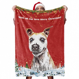 Christmas Dog Blanket Gift Custom Dog Blankets Pet Photo Painted Art Portrait Fleece Blanket PW077