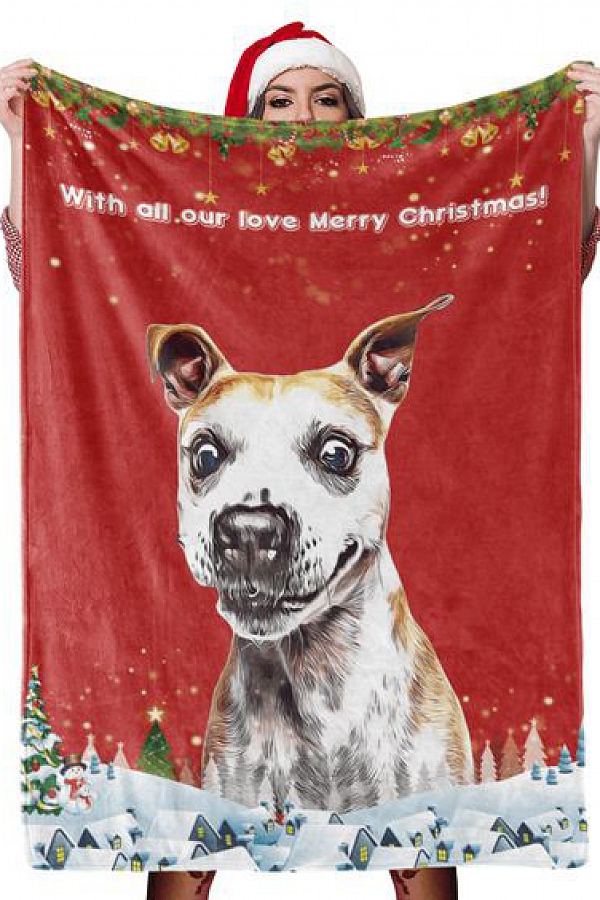 Christmas Dog Blanket Gift Custom Dog Blankets Pet Photo Painted Art