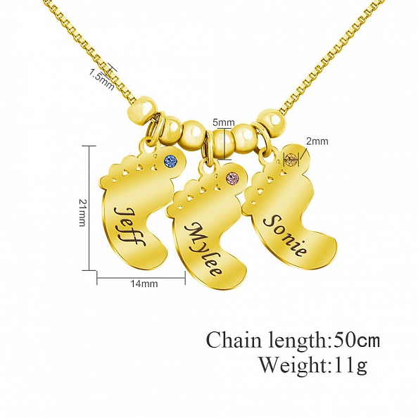 Personalized Mother's Necklace Baby Feet Charm PW829