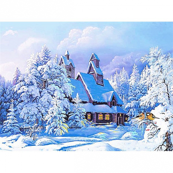 Full Drill 5D Diamond Painting Kit (DIY) -Snow Landscape Winter Home PW535