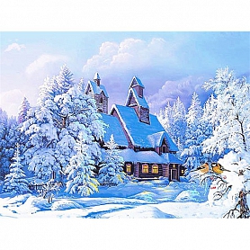 Full Drill 5D Diamond Painting Kit (DIY) -Snow Landscape Winter Home PW535