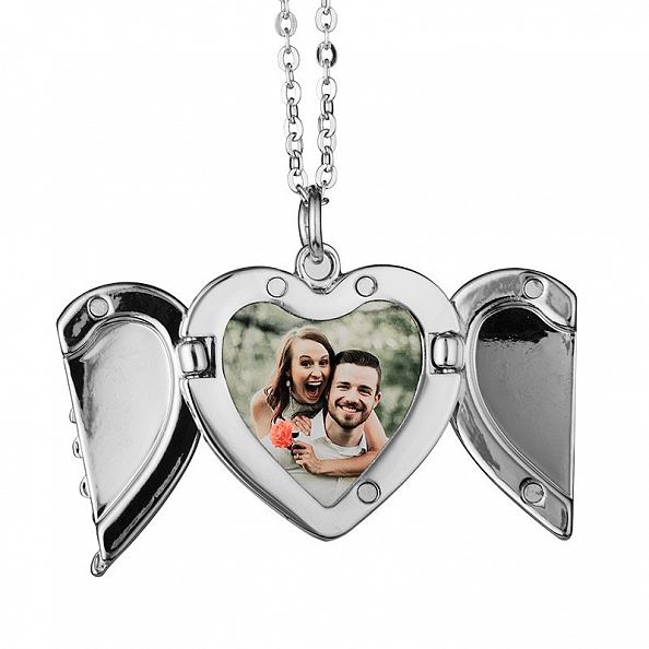 Engravable Angel Wings Photo Pendant Necklace PWB230