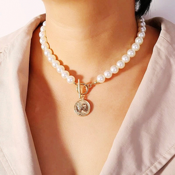 Pearl and coin necklace PW940