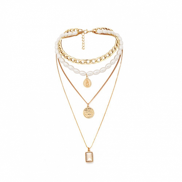 Geometric Crystal Multilayer Pendants Necklaces PW927