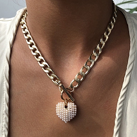 Punk pearl love necklace PWB212