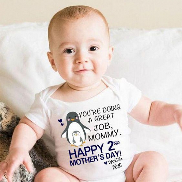 Personalized Penguin Mother's Day Baby Onesies PW153