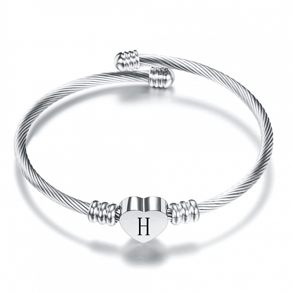 Heart Charm Bangle With Initial Alphabet PW880