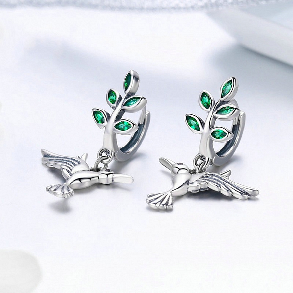 Hummingbird & Spring Trees Earrings PWB540
