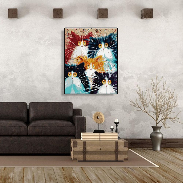 Diy Paint by Number Kits -Fluffy Cats PW660