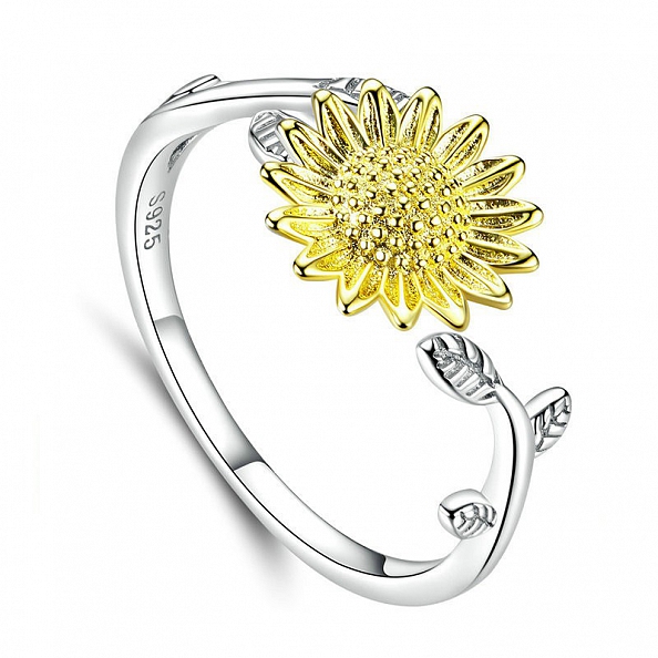 925 Sterling Silver Adjustable Sunflower Ring PWB562