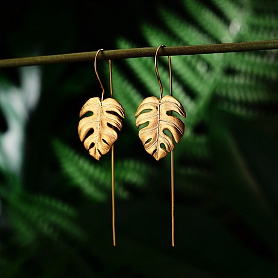 925 Sterling Silver Handmade Monstera Leaves Drop Earrings PWB253