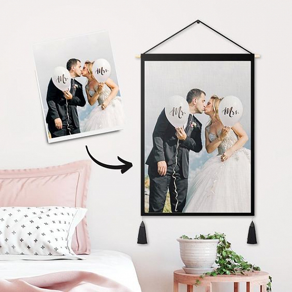 Custom Couple Photo Tapestry - Wall Decor Hanging Fabric Painting Hanger Frame Poster PW264
