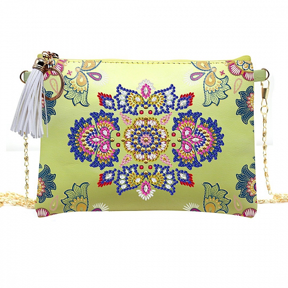 DIY Yellow Leather Shoulder Bag Diamond Painting Flowers PW634