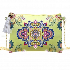 DIY Yellow Leather Shoulder Bag Diamond Painting Flowers PW634