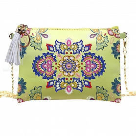 DIY Yellow Leather Shoulder Bag Diamond Painting Flowers PW634