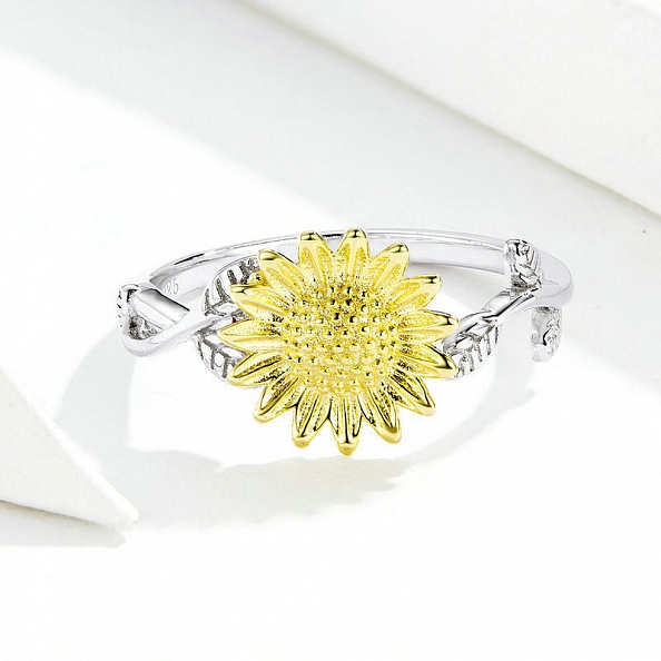 925 Sterling Silver Adjustable Sunflower Ring PWB562