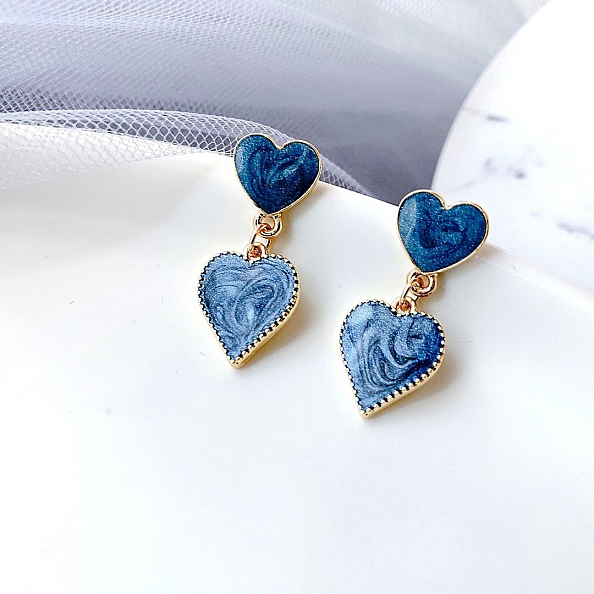 Blue Swirl Heart Earrings PWB537