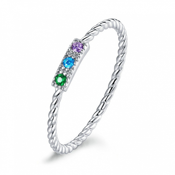 White Gold Plated Colorful Cubic Zircon Ring PWB561