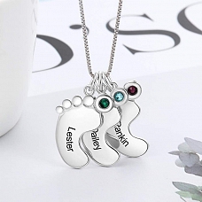 Personalized Mother's Necklace Baby Feet Charm PW829