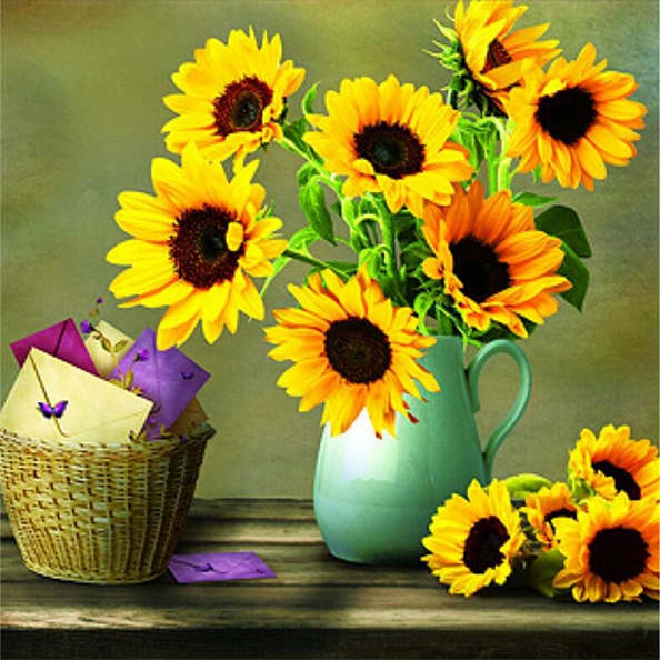 Partial Round Drill 5D Diamond Painting Kit-Sunflower in the bottle pw542