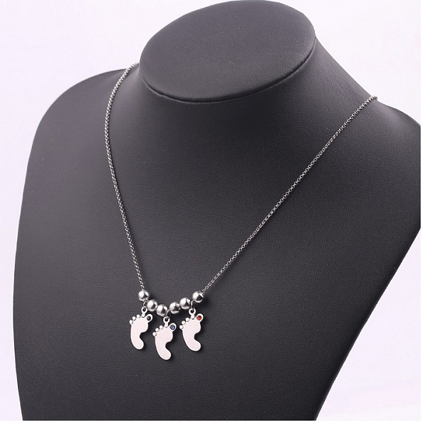 Personalized Mother's Necklace Baby Feet Charm PW829
