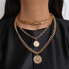 Coin and Portrait Multilayer Necklace PW978