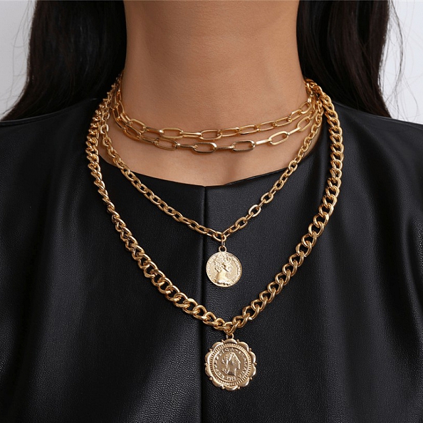 Coin and Portrait Multilayer Necklace PW978