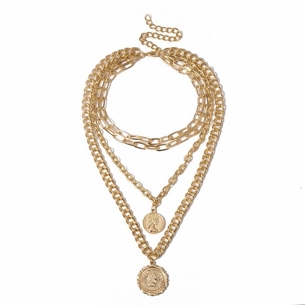 Coin and Portrait Multilayer Necklace PW978