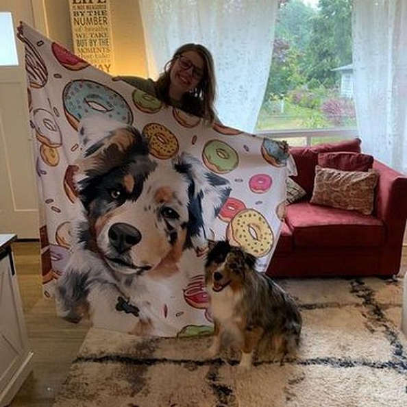 Custom Dog Blankets Personalized Pet Photo Blankets Painted Art Portrait Fleece Blanket PW006