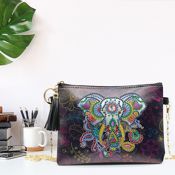 DIY Leather Shoulder Bag Diamond Painting Elephant PW630