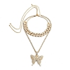 2Pcs Sparking Crystal Pave Butterfly Pendant Necklace PW936