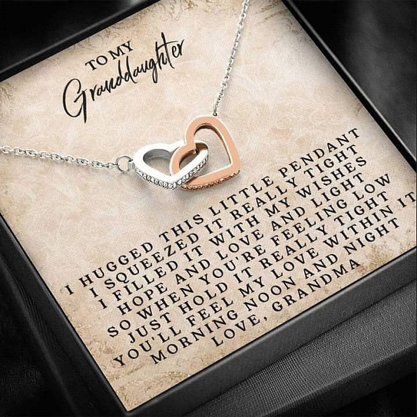 To My Granddaughter - Love, Grandma - Interlocking Heart Necklace PWB168