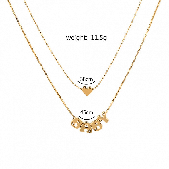  Letter Baby Heart-shaped Double Layer Necklace PW931