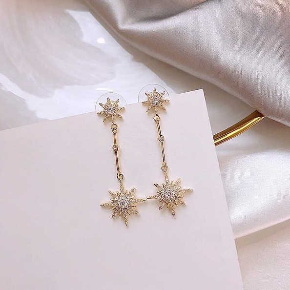 Shiny Crystal Star Drop Earrings PWB270