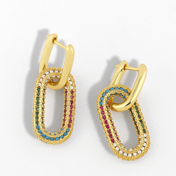 Double Circle Colorful Zircon Hoop Earrings PWB093