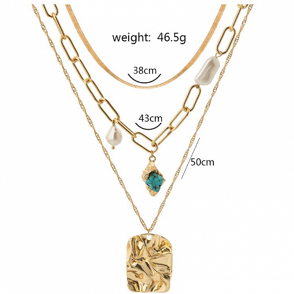 Multi - layered turquoise pearl pendant sweater chain PWB184 - Necklace ...