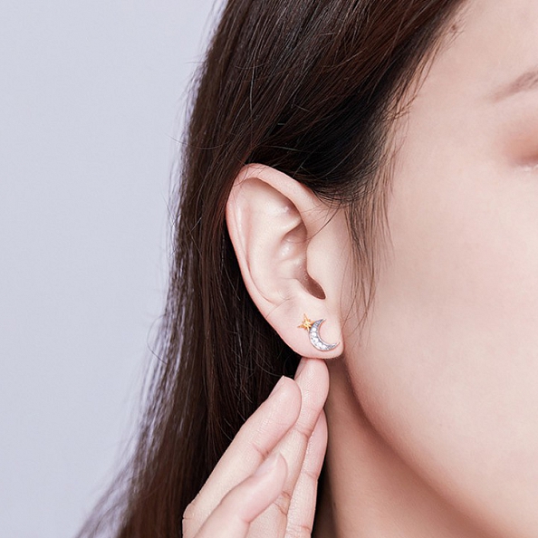 Shiny Moon & Star Stud Earrings PWB443