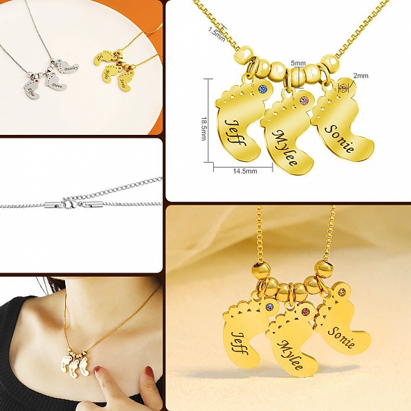 Personalized Mother's Necklace Baby Feet Charm PW829