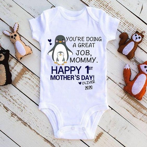 Personalized Penguin Mother's Day Baby Onesies PW153