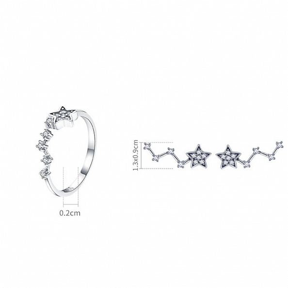 Sterling Silver Star Ring & Earrings Set PWB449