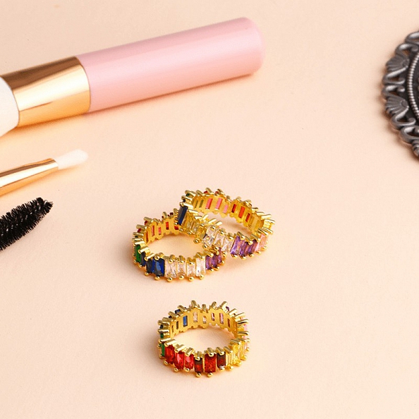 Fashion luxury Colorful Rainbow Ring Cubic Zirconia PWB051