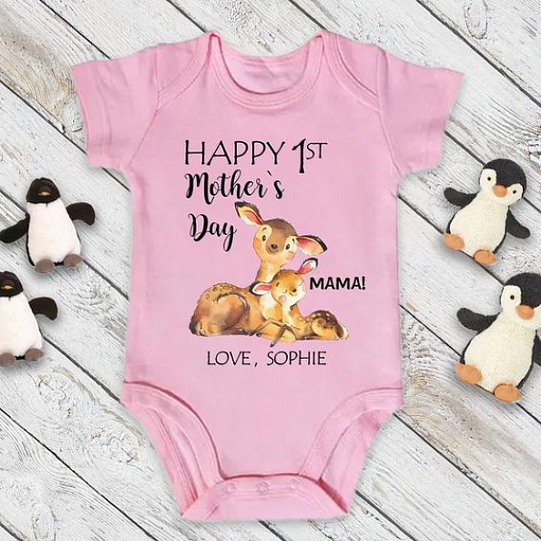 Custom Rabbit Mother's Day Baby Bodysuits PW149