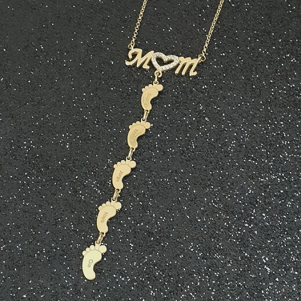 Inlay Mom Necklace With Baby Feet PWB022