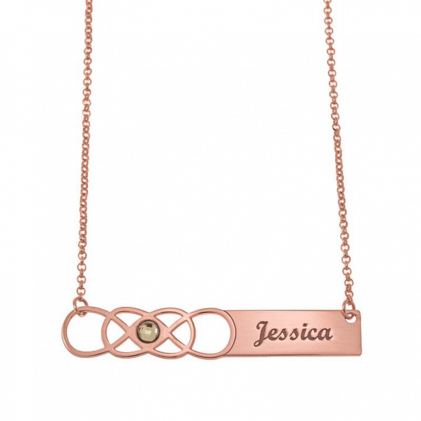  Double Infinity Bar Necklace With Birthstone and Name PWB029