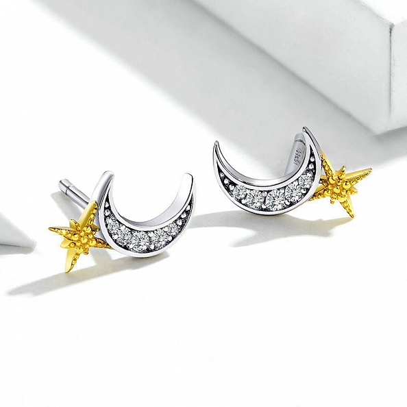 Shiny Moon & Star Stud Earrings PWB443